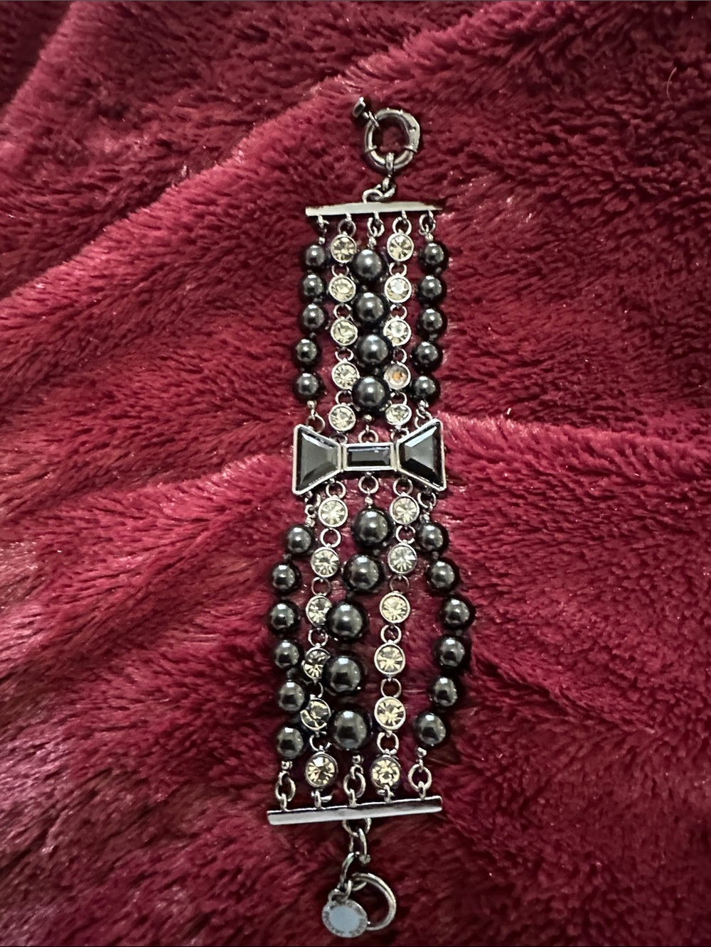 Marc By Marc Jacobs Black Bead Multi-Row Bracelet with Crystal Bow